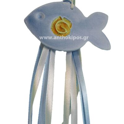 Christening Favor blue fish with wonderful ribbons