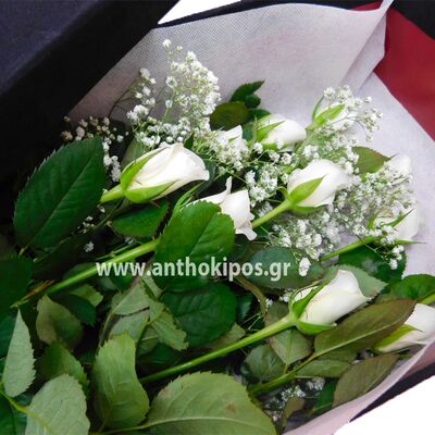 White roses in black box