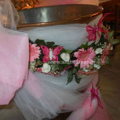Christening for Girl - Garland with flowers and butterflies