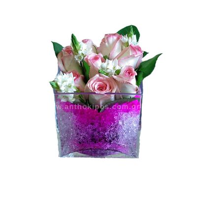 Roses and Ornithogalum in Glass