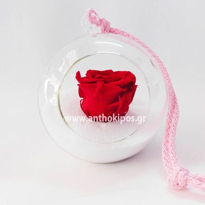 Glass ball with red rose that live for everGlass ball with red rose that live for ever