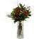Bouquet with red roses and green chrysanthemums in glass vase