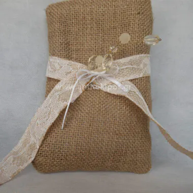 Wedding Favors, vintage favor with pouch of burlap tied with flower