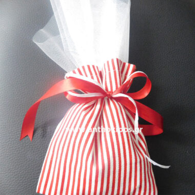 Wedding Favor striped red pouch with tulle