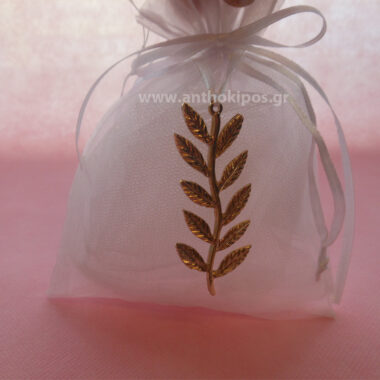 Wedding Favors, white pouch wth olive branch