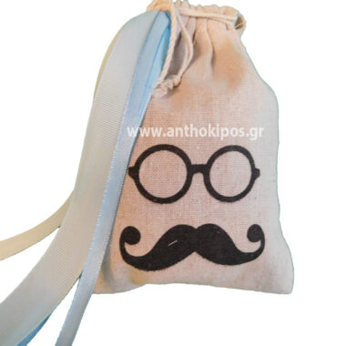 Christening Favor for a boy with a pouch with a mustache
