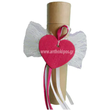 Christening Favor with cylinder box, heart and lace bow