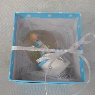 Christening Favor with snowball princes in a blue box