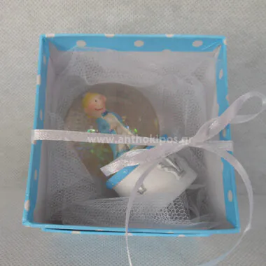 Christening Favor with snowball princes in a blue box