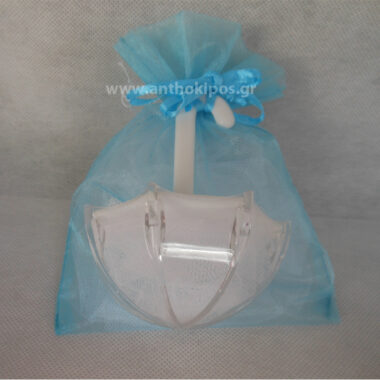 Christening Favor with blue pouch and transparent umbrella