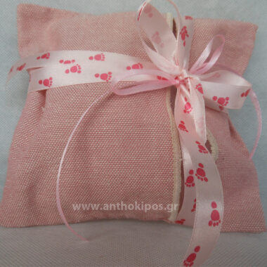 Christening Favor linen pouch with ribbon with slippers