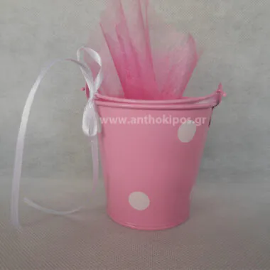 Christening Favor pink polka dot bucket