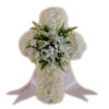 Funeral cross with dahlias and white lilies
