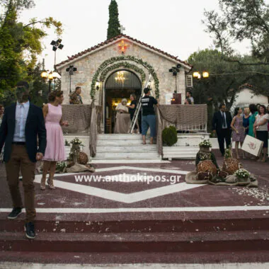 Vintage Wedding Decoration Outside The Church with driftwoods, laterns, balls and flowers