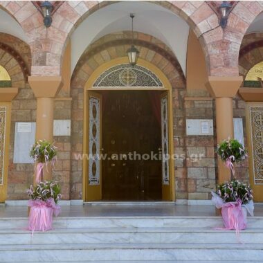 Christening for a Girl with natural trees with bows and ribbons