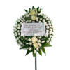 Funeral wreath wheel on Monopod with two white arrangements