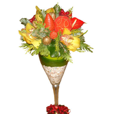 Christmas - New Year flower arrangement in glass
