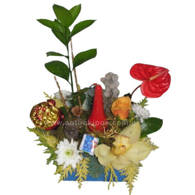 Christmas - New Year flower arrangement in wooden box