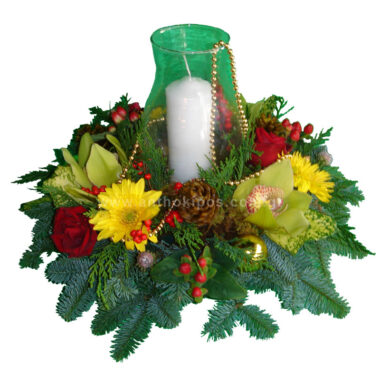 Christmas - New Year flower arrangement with lampglass