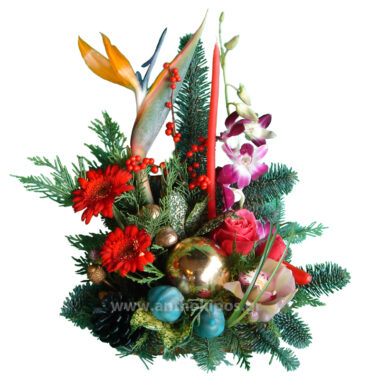 Christmas - New Year flower arrangement in trunk