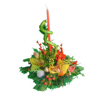 Christmas - New Year flower arrangement with red candle