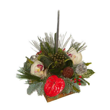Christmas - New Year flower arrangement in wooden box