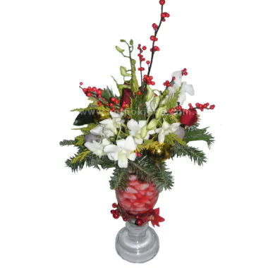 Christmas - New Year flower arrangement in glass