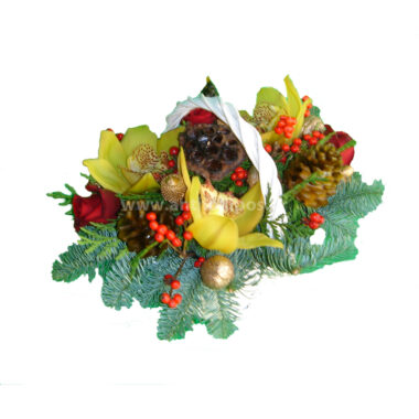 Christmas - New Year flower arrangement in white basket