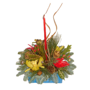 Christmas - New Year flower arrangement in wooden box