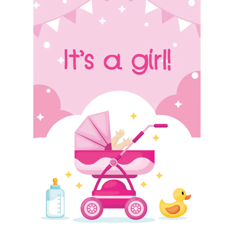 Ευχετήρια κάρτα it's a girl για νεογέννητο κορίτσι