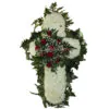 Funeral cross flowers with carnations and red roses