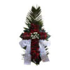 Funeral cross with red roses