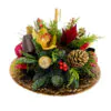Christmas - New Year flower arrangement in round platter with flowers and candle